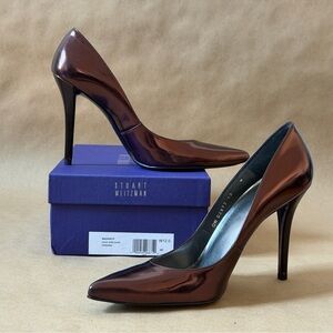 Stuart Weitzman - Naughty Lava Soecchio Shiny Burgundy Heels 12W